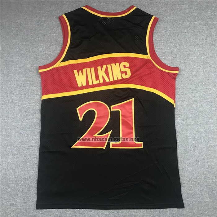 Camiseta Atlanta Hawks Dominique Wilkins NO 21 Mitchell & Ness 1986-87 Negro